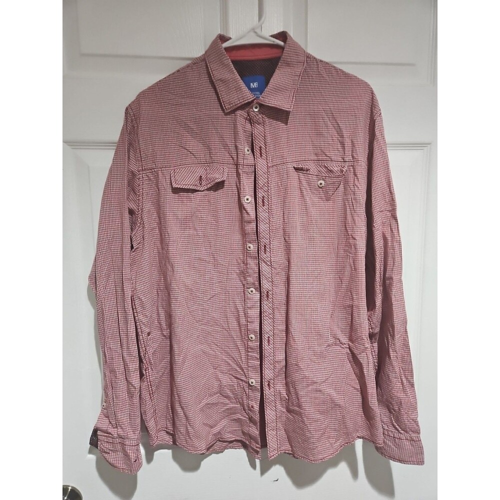 Michael Brandon Men’s Long Sleeve Button Down Shirt Sz L Red Pinstripes